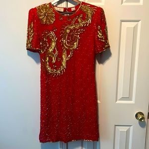 Vintage Red & Gold Beaded/Sequin Dress
